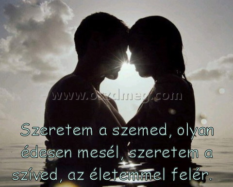 Szeretem a szemed Szeretem a szemed
Szeretem a szemed, olyan édesen mesél, szeretem a szíved, az életemmel felér.