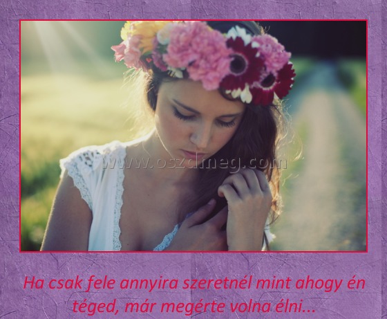 Ha csak feleannyira Ha csak feleannyira
Ha csak fele annyira szeretnél mint ahogy én téged, már megérte volna élni...