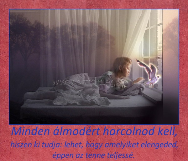 Minden álmodért harcolnod kell, Minden álmodért harcolnod kell,
hiszen ki tudja: lehet, hogy amelyiket elengeded, éppen az tenne teljessé.