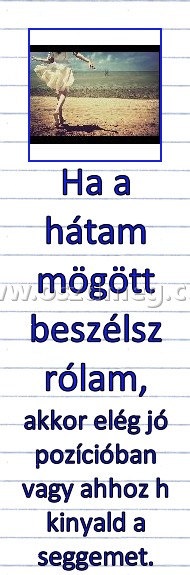 Ha a hátam mögött beszélsz rólam,
 
akkor elég jó pozícióban vagy ahhoz h kinyald a seggemet.