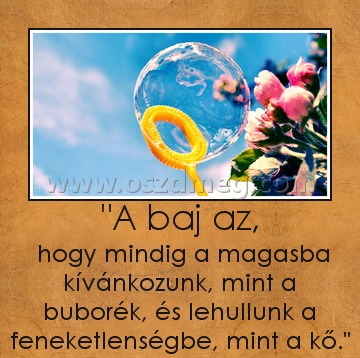 "A baj az, "A baj az,
hogy mindig a magasba kívánkozunk, mint a buborék, és lehullunk a feneketlenségbe, mint a kő.