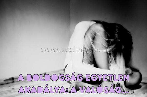 A boldogság egyetlen akadálya:
 
A boldogság egyetlen akadálya: a valóság...