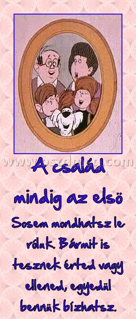 A család mindig az elsö A család mindig az elsö
Sosem mondhatsz le róluk. Bármit is tesznek érted vagy ellened, egyedül bennük bízhatsz.