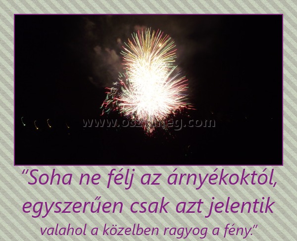 “Soha ne félj az árnyékoktól, egyszerűen csak azt jelentik “Soha ne félj az árnyékoktól, egyszerűen csak azt jelentik
valahol a közelben ragyog a fény.”
