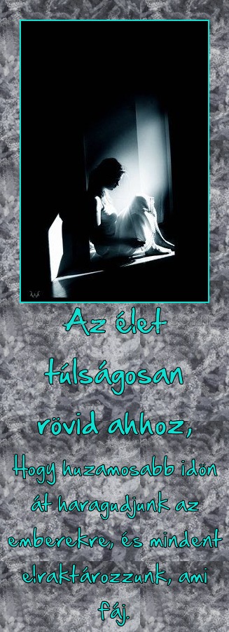 Az élet túlságosan rövid ahhoz, Az élet túlságosan rövid ahhoz,
Hogy huzamosabb idön át haragudjunk az emberekre, és mindent elraktározzunk, ami fáj.