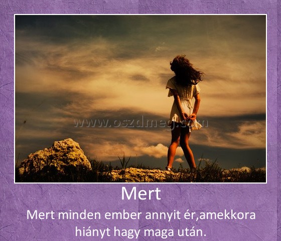 Mert
 
Mert minden ember annyit ér,amekkora hiányt hagy maga után.