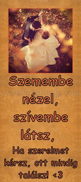 Szemembe nézel, szívembe látsz, Szemembe nézel, szívembe látsz,
Ha szerelmet kérsz, ott mindig találsz! <3
