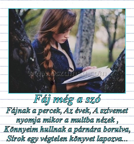 Fáj még a szó Fáj még a szó
Fájnak a percek, Az évek, A szívemet nyomja mikor a multba nézek , Könnyeim hullnak a párnára borulva, Sírok egy végtelen könyvet lapozva...