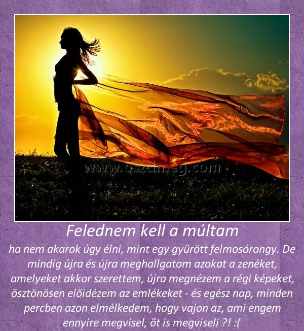 Felednem kell a múltam Felednem kell a múltam
ha nem akarok úgy élni, mint egy gyűrött felmosórongy. De mindig újra és újra meghallgatom azokat a zenéket, amelyeket akkor szerettem, újra megnézem a régi képeket, ösztönösen előidézem az emlékeket - és egész nap, minden percben azon elmélkedem, hogy vajon az, ami engem ennyire megvisel, őt is megviseli ?! :(