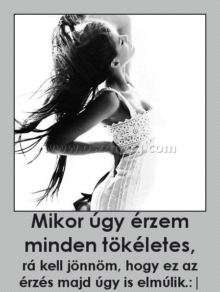 Mikor úgy érzem minden tökéletes, Mikor úgy érzem minden tökéletes,
rá kell jönnöm, hogy ez az érzés majd úgy is elmúlik.:|