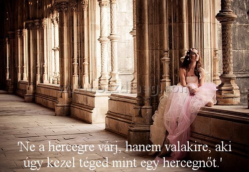 'Ne a hercegre várj
 
'Ne a hercegre várj, hanem valakire, aki úgy kezel téged mint egy hercegnőt.' 