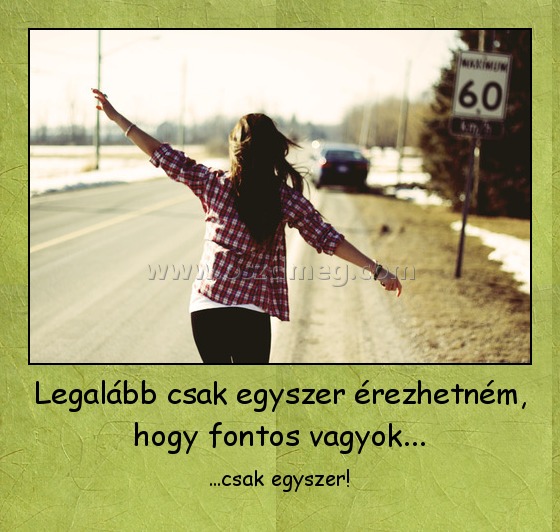 Legalább csak egyszer érezhetném, hogy fontos vagyok...
 
...csak egyszer!