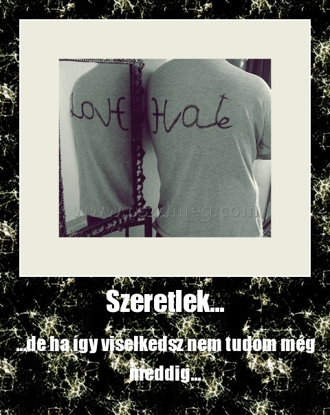 Szeretlek...
 
...de ha így viselkedsz nem tudom még meddig...