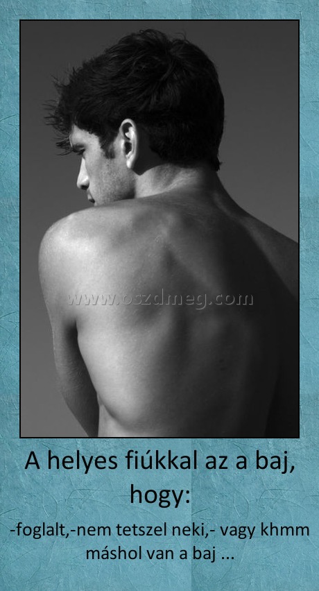 A helyes fiúkkal az a baj, hogy:
 
-foglalt,-nem tetszel neki,- vagy khmm máshol van a baj ...