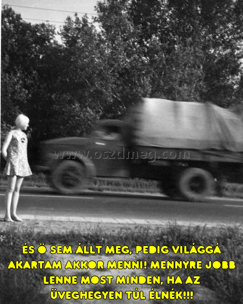 És ö sem állt meg És ö sem állt meg
És ö sem állt meg, pedig világgá akartam akkor menni! Mennyre jobb lenne most minden, ha az Üveghegyen túl élnék!!!