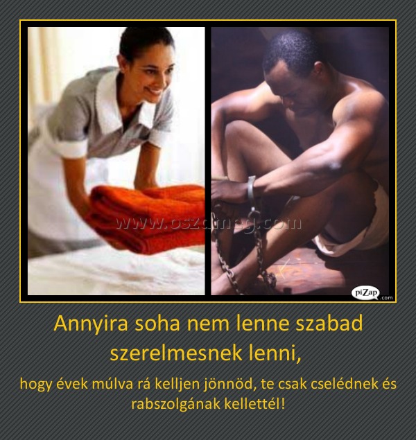 Annyira soha nem lenne szabad szerelmesnek lenni, Annyira soha nem lenne szabad szerelmesnek lenni,
hogy évek múlva rá kelljen jönnöd, te csak cselédnek és rabszolgának kellettél!