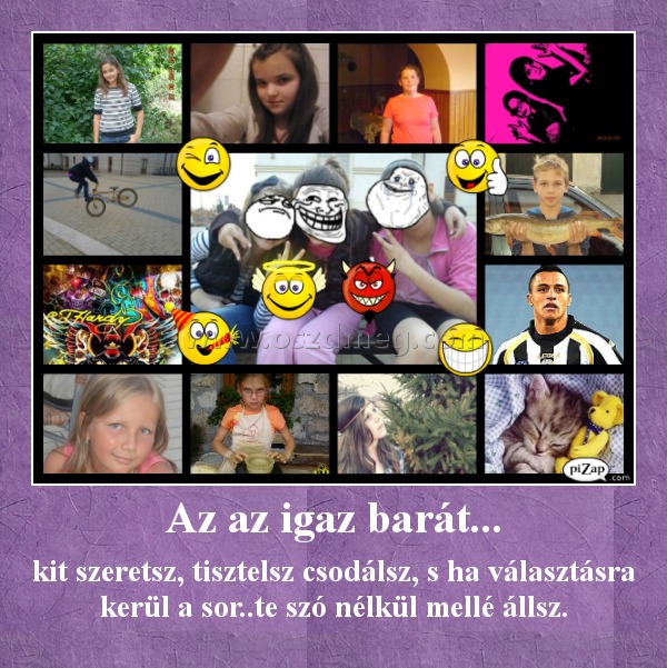 Az az igaz barát...
 
kit szeretsz, tisztelsz csodálsz, s ha választásra kerül a sor..te szó nélkül mellé állsz.