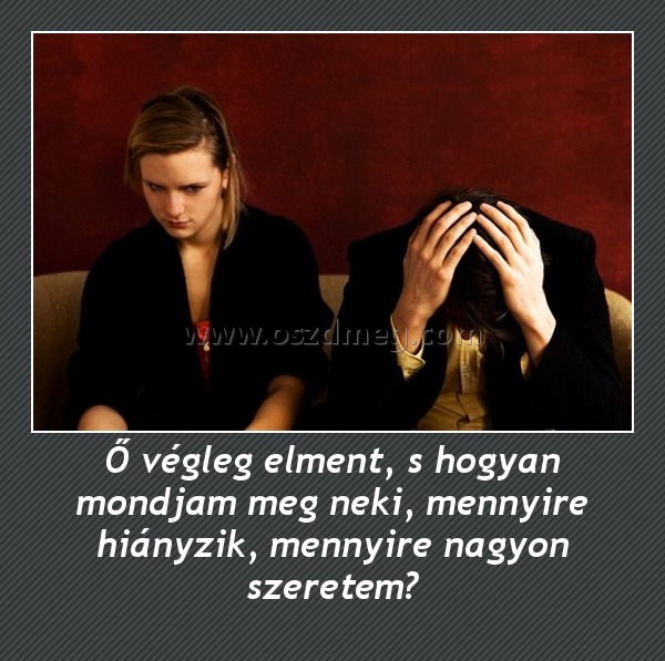 Ő végleg elment, s hogyan mondjam meg neki, mennyire hiányzik, mennyire nagyon szeretem?
 

