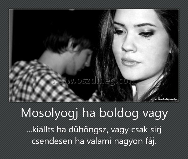 Mosolyogj ha boldog vagy
 
...kiállts ha dühöngsz, vagy csak sírj csendesen ha valami nagyon fáj.