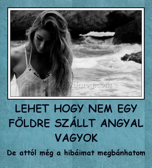 LEHET HOGY NEM EGY FÖLDRE SZÁLLT ANGYAL VAGYOK
 
De attól még a hibáimat megbánhatom