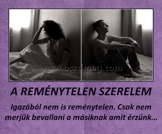 A REMÉNYTELEN SZERELEM A REMÉNYTELEN SZERELEM
Igazából nem is reménytelen. Csak nem merjük bevallani a másiknak amit érzünk...