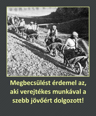 Megbecsülést érdemel az, aki verejtékes munkával a szebb jövőért dolgozott! Megbecsülést érdemel az, aki verejtékes munkával a szebb jövőért dolgozott!