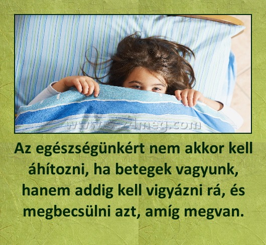 Az egészségünkért nem akkor kell áhítozni, ha betegek vagyunk, hanem addig kell vigyázni rá, és megbecsülni azt, amíg megvan.
 
