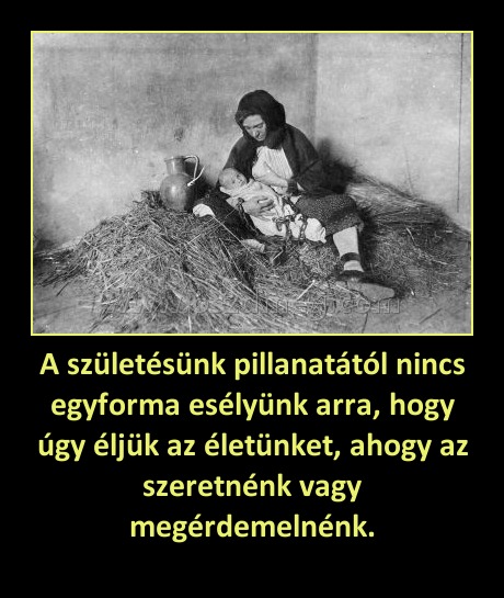 A születésünk pillanatától nincs egyforma esélyünk arra, hogy úgy éljük az életünket, ahogy az szeretnénk vagy megérdemelnénk. A születésünk pillanatától nincs egyforma esélyünk arra, hogy úgy éljük az életünket, ahogy az szeretnénk vagy megérdemelnénk.