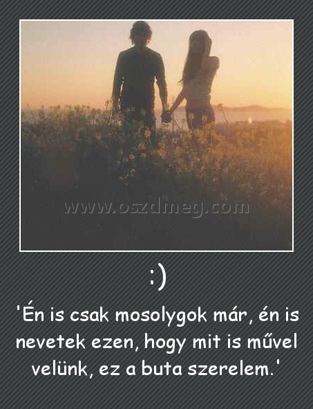 :) :)
'Én is csak mosolygok már, én is nevetek ezen, hogy mit is művel velünk, ez a buta szerelem.'