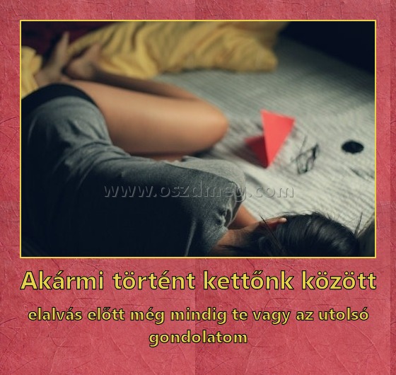 Akármi történt kettőnk között Akármi történt kettőnk között
elalvás előtt még mindig te vagy az utolsó gondolatom