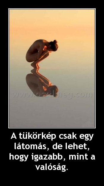 A tükörkép csak egy látomás, de lehet, hogy igazabb, mint a valóság. A tükörkép csak egy látomás, de lehet, hogy igazabb, mint a valóság.