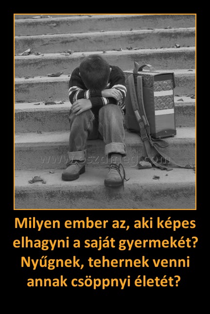 Milyen ember az, aki képes elhagyni a saját gyermekét? Nyűgnek, tehernek venni annak csöppnyi életét? 
 
