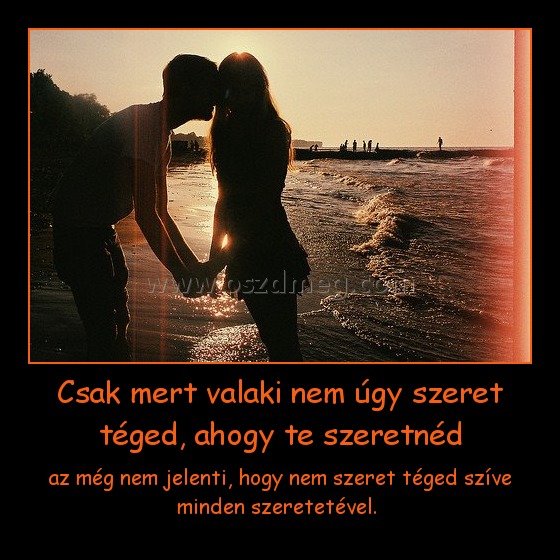 Csak mert valaki nem úgy szeret téged, ahogy te szeretnéd
 
az még nem jelenti, hogy nem szeret téged szíve minden szeretetével. 