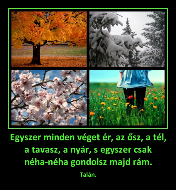 Egyszer minden véget ér, az ősz, a tél, a tavasz, a nyár, s egyszer csak néha-néha gondolsz majd rám.
 
Talán.