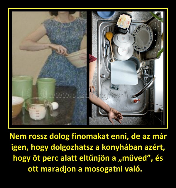 Nem rossz dolog finomakat enni, de az már igen, hogy dolgozhatsz a konyhában azért, hogy öt perc alatt eltűnjön a „műved”, és ott maradjon a mosogatni való.   
 
