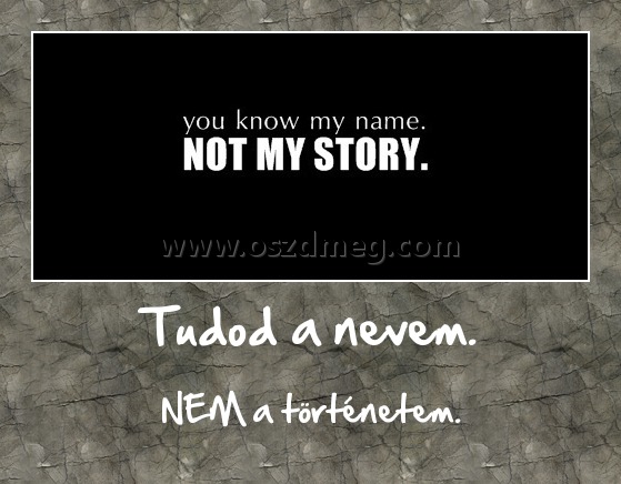 Tudod a nevem.
 
NEM a történetem.