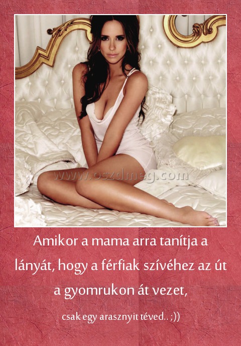 Amikor a mama arra tanítja a lányát, hogy a férfiak szívéhez az út a gyomrukon át vezet, Amikor a mama arra tanítja a lányát, hogy a férfiak szívéhez az út a gyomrukon át vezet,
csak egy arasznyit téved.. ;))