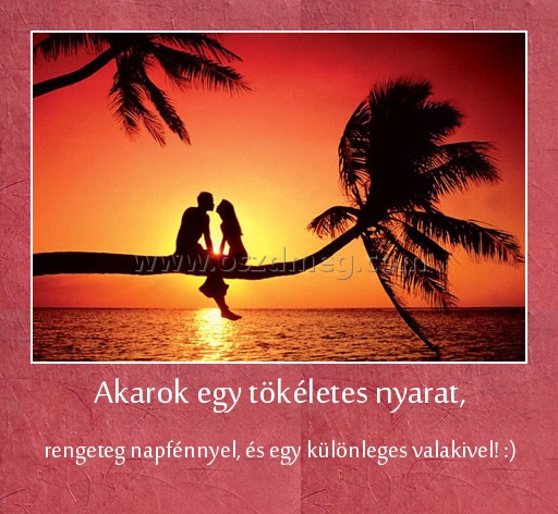 Akarok egy tökéletes nyarat, Akarok egy tökéletes nyarat,
rengeteg napfénnyel, és egy különleges valakivel! :)