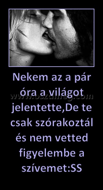 Nekem az a pár óra a világot jelentette,De te csak szórakoztál és nem vetted figyelembe a szívemet:SS Nekem az a pár óra a világot jelentette,De te csak szórakoztál és nem vetted figyelembe a szívemet:SS