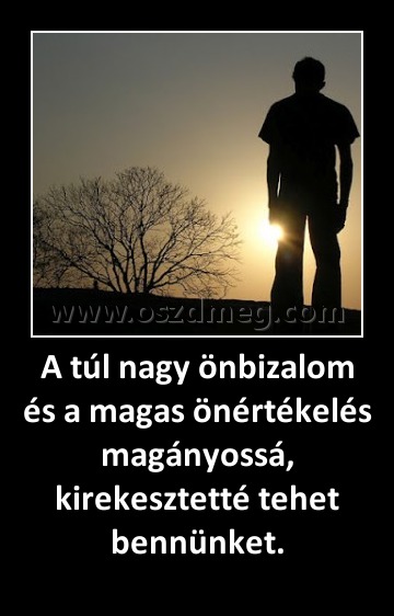 A túl nagy önbizalom és a magas önértékelés magányossá, kirekesztetté tehet bennünket. A túl nagy önbizalom és a magas önértékelés magányossá, kirekesztetté tehet bennünket.