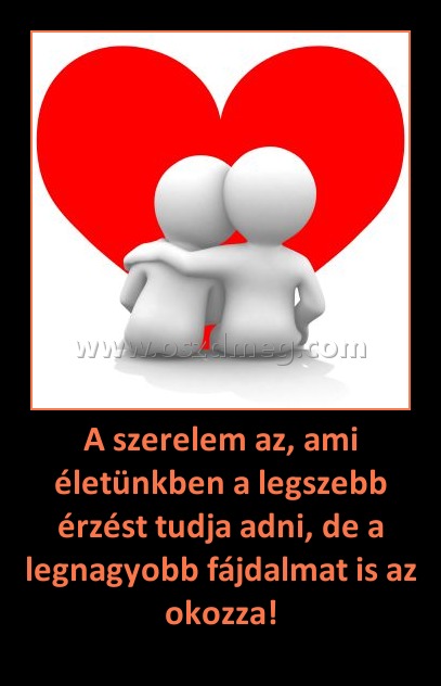 A szerelem az, ami életünkben a legszebb érzést tudja adni, de a legnagyobb fájdalmat is az okozza!
 
