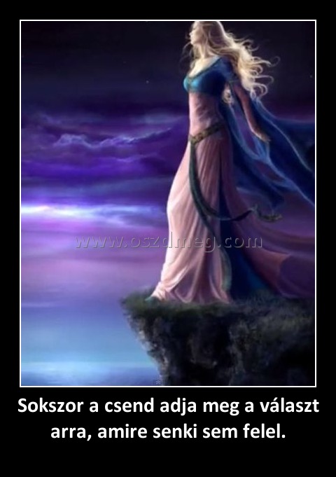 Sokszor a csend adja meg a választ arra, amire senki sem felel. Sokszor a csend adja meg a választ arra, amire senki sem felel.