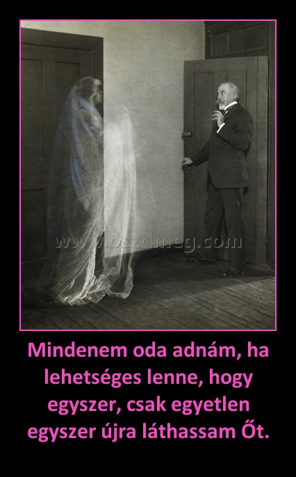 Mindenem oda adnám, ha lehetséges lenne, hogy egyszer, csak egyetlen egyszer újra láthassam Őt. Mindenem oda adnám, ha lehetséges lenne, hogy egyszer, csak egyetlen egyszer újra láthassam Őt.