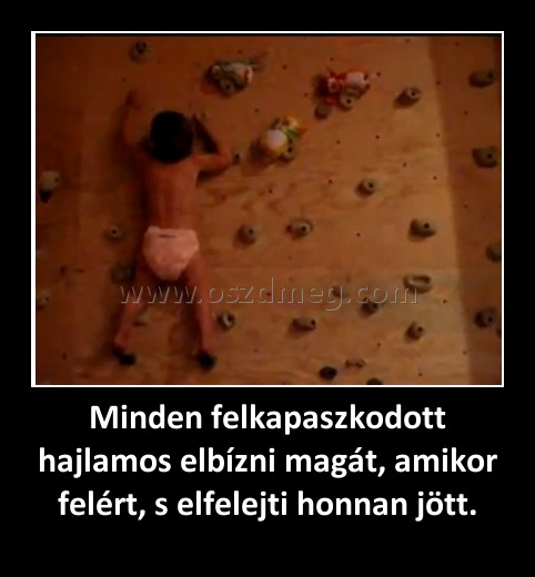 Minden felkapaszkodott hajlamos elbízni magát, amikor felért, s elfelejti honnan jött. Minden felkapaszkodott hajlamos elbízni magát, amikor felért, s elfelejti honnan jött.