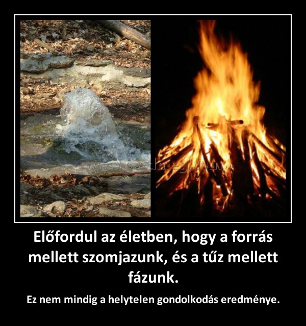Előfordul az életben, hogy a forrás mellett szomjazunk, és a tűz mellett fázunk. Előfordul az életben, hogy a forrás mellett szomjazunk, és a tűz mellett fázunk.
Ez nem mindig a helytelen gondolkodás eredménye.