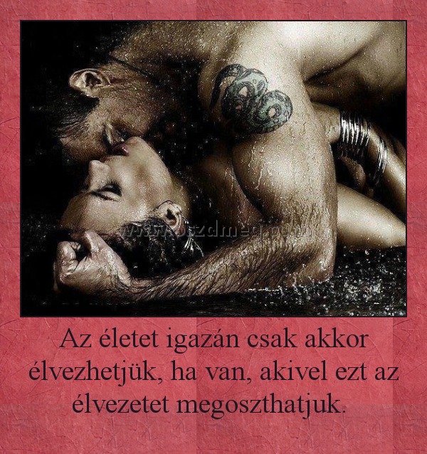 Az életet igazán csak akkor élvezhetjük, ha van, akivel ezt az élvezetet megoszthatjuk. Az életet igazán csak akkor élvezhetjük, ha van, akivel ezt az élvezetet megoszthatjuk.