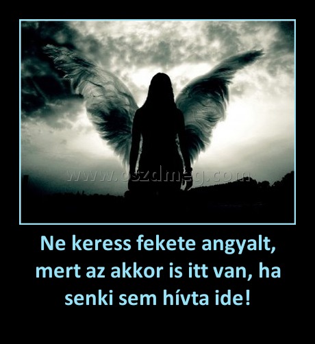 Ne keress fekete angyalt, mert az akkor is itt van, ha senki sem hívta ide! Ne keress fekete angyalt, mert az akkor is itt van, ha senki sem hívta ide!